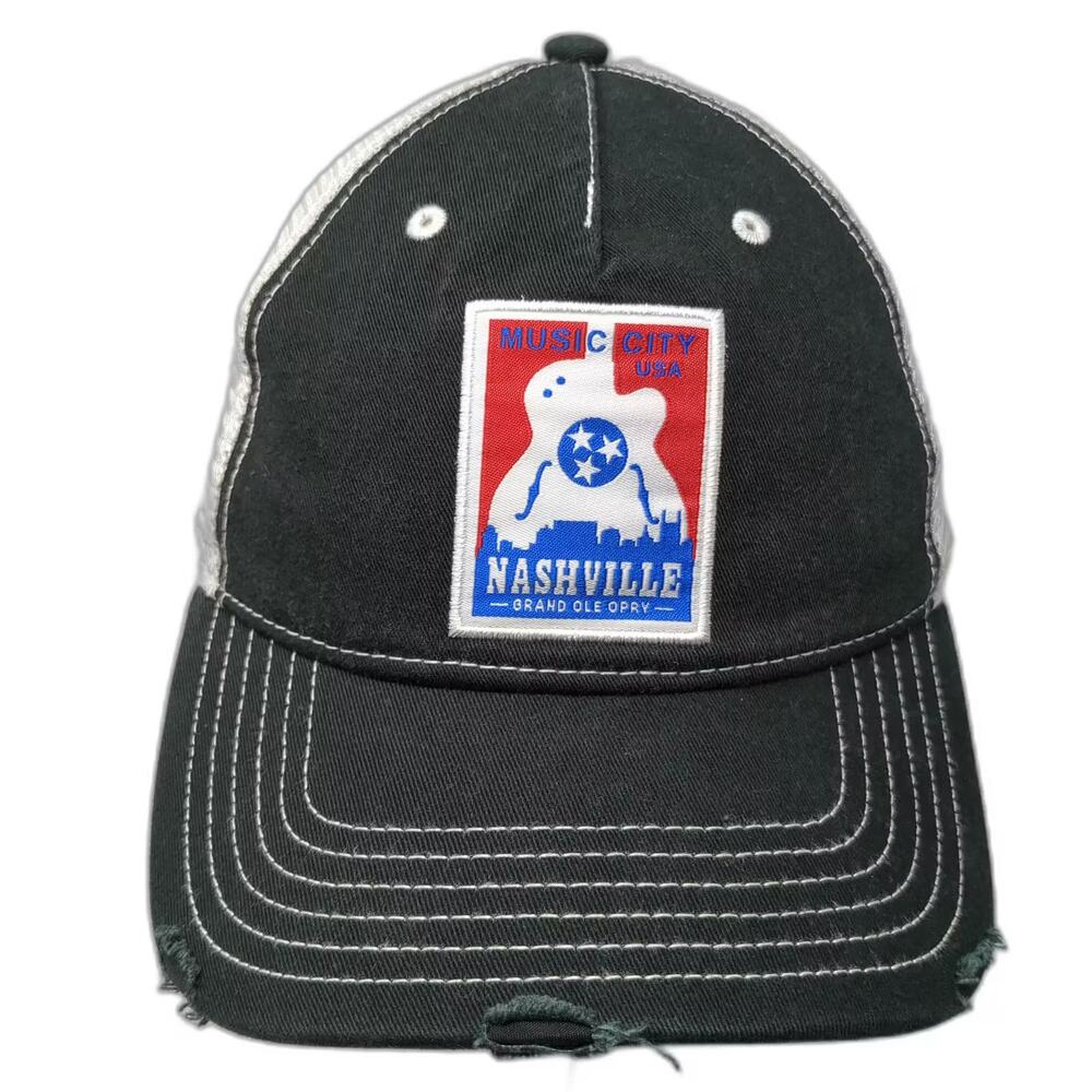 Sportiqe Trucker Hat Black White OS Nashville Grand Ole Opry Distressed Mesh